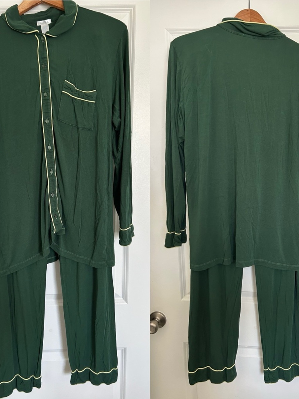 Lake Womens Classic Hunter Green Pajama Set with Contrast Trim Sz M